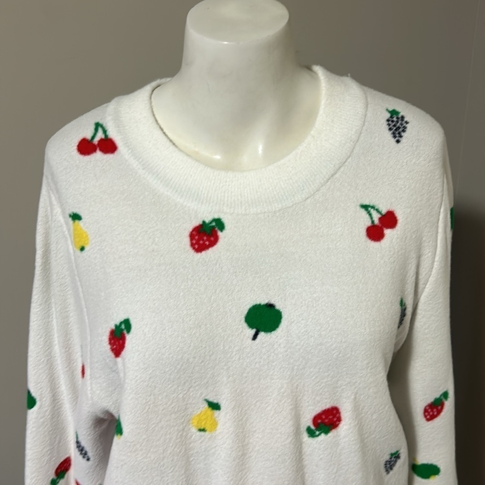 Hvn Diana Sweater White Fruit Print Cherries Crewneck Heavyweight Sz Xl New — image 6 of 8
